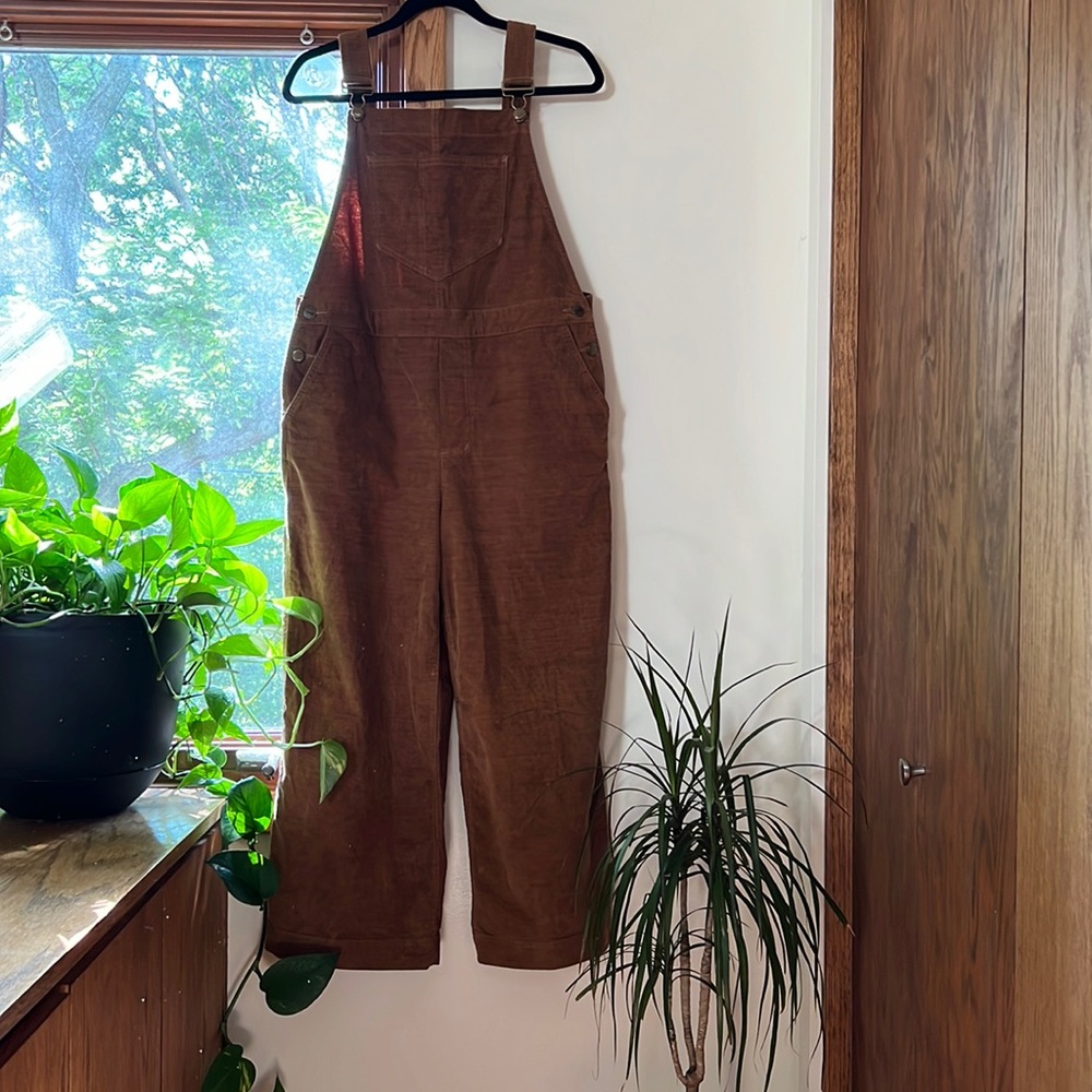 Brown corduroy wide leg overalls